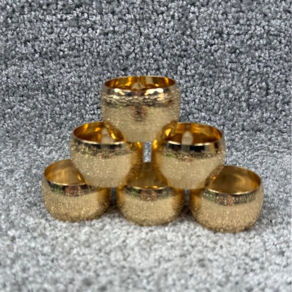 Gold Tone Metal Band Napkin Rings Set of 6 Textured Design Kitchen Dining Use - Picture 3 of 12
